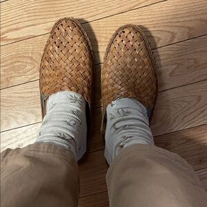 Men's Tan Woven Leather Slip-On Loafers